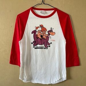 1980s The Flintstones Bam-Bam Pebbles Dino Chilliwack BC Bedrock City Raglan Tee